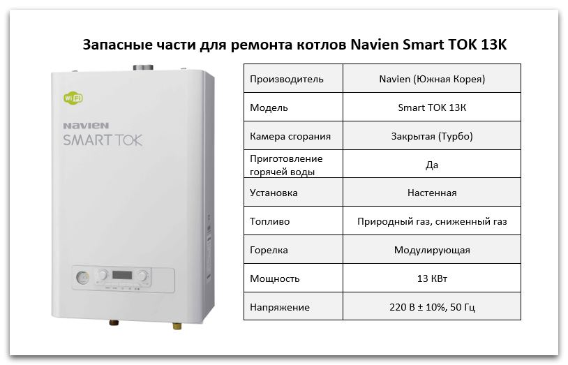 Купить запчасти для котлов Navien Smart TOK 13K в Калининграде